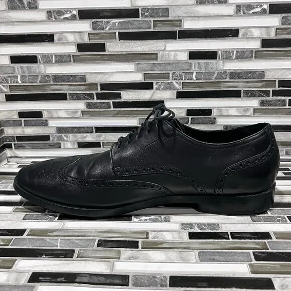 Cole Haan Grand OS C23793 Jefferson Leather Black Wingtip Shoes‎ Mens Size 13 M